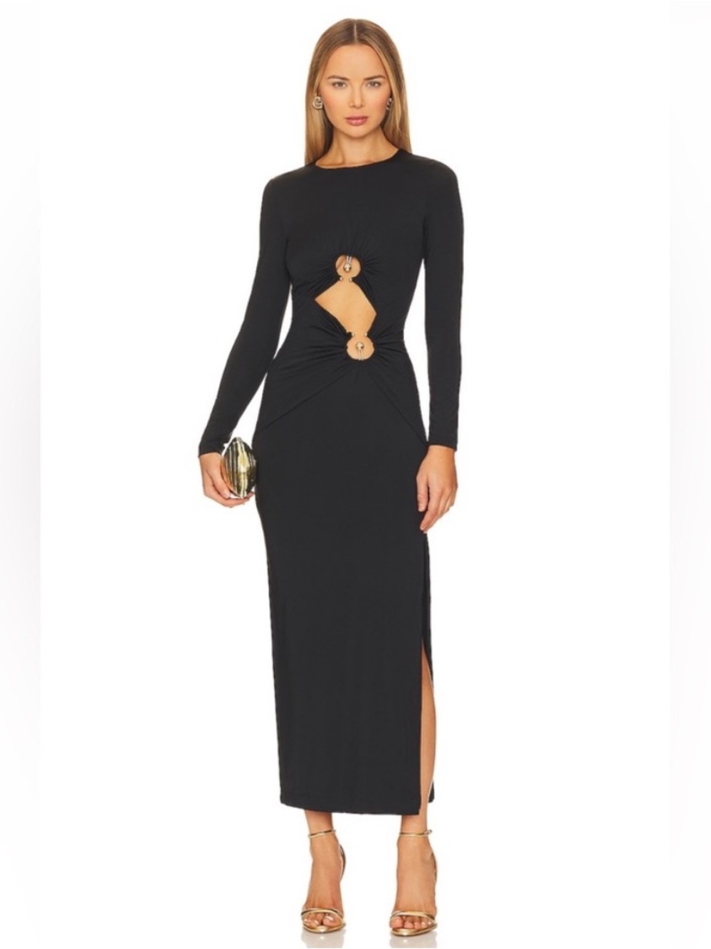 NWT Bardot Neve Long Sleeve Cut Out Maxi Dress in Black Sz 4